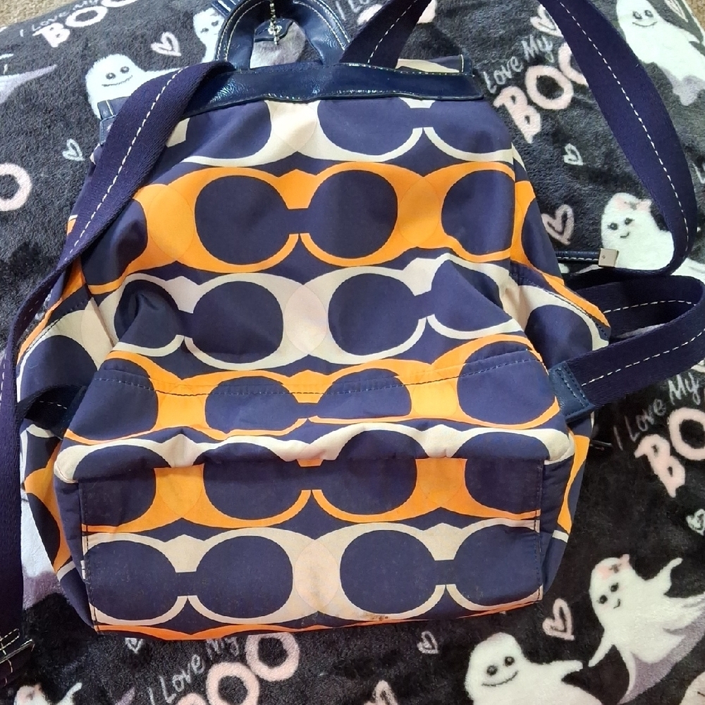 Coach Blue and Orange Patterned Backpack - Picture 2 of 7